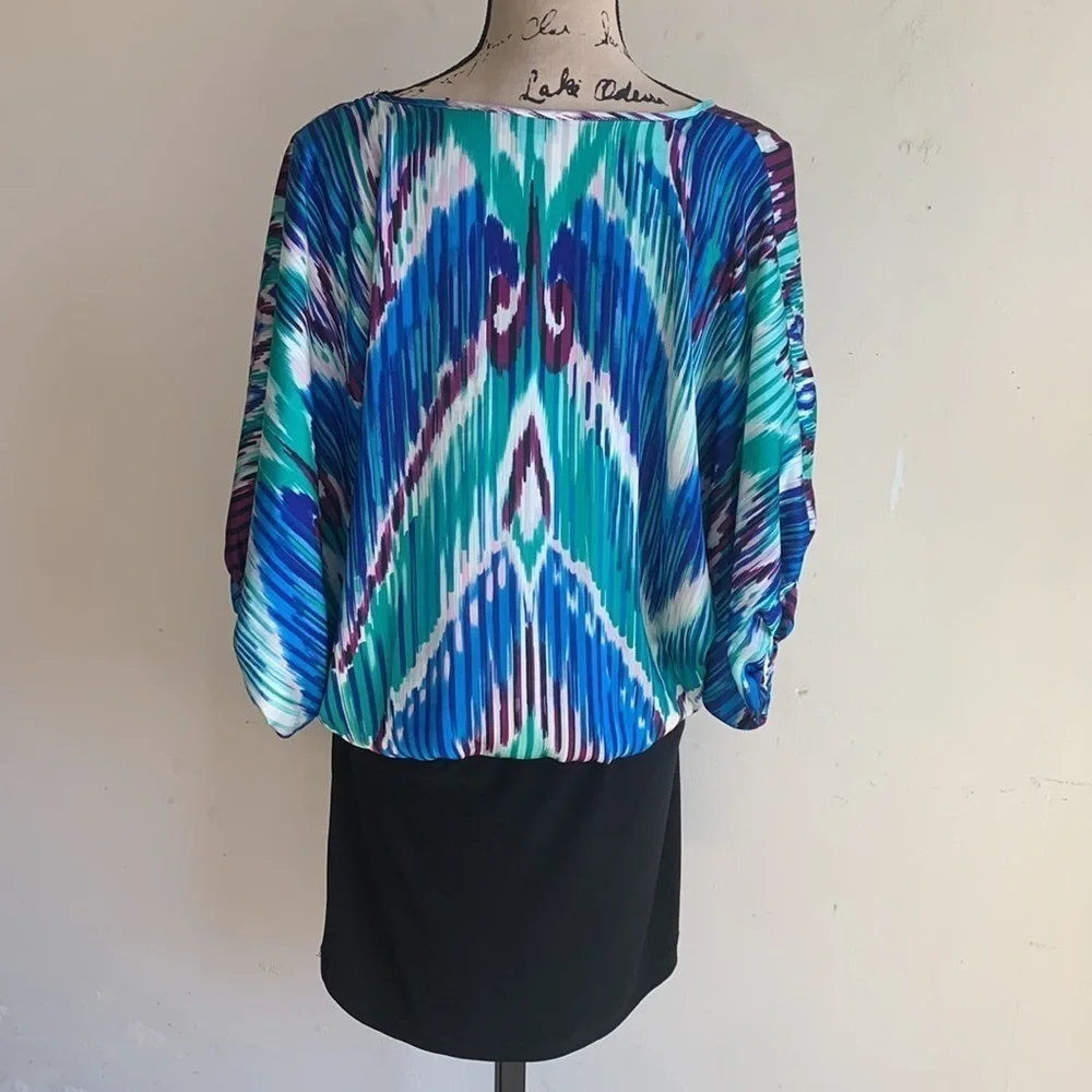 Bisou Bisou Multicolored V-Neck Dress Size 10